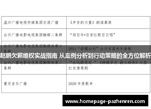 赵鹏欠薪维权实战指南 从案例分析到行动策略的全方位解析