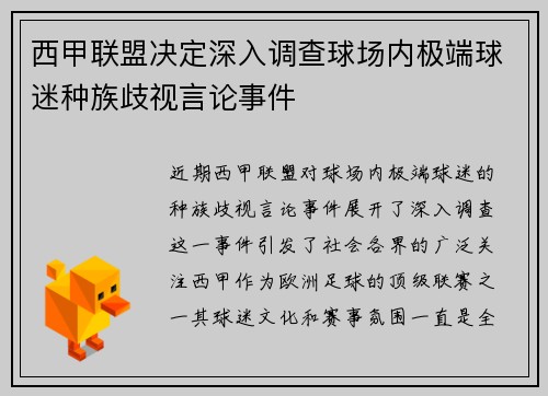 西甲联盟决定深入调查球场内极端球迷种族歧视言论事件